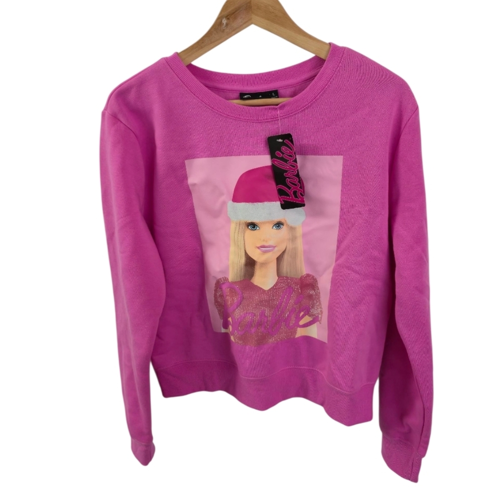 NWT Graphic Barbie Holiday Sweatshirt Pink Size Large